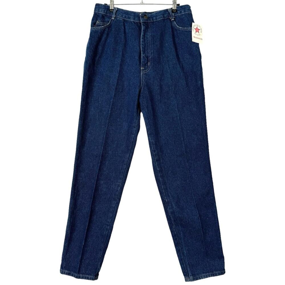 Vintage 80s Mom Jeans High Rise Tapered Dark Stonewash Cotton USA 15/16 NEW‎